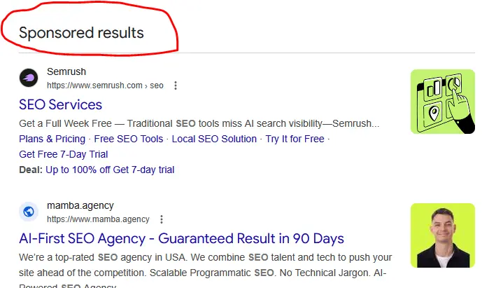 This is an example how paid ads are marked with "Spnsored Results" on Goole search